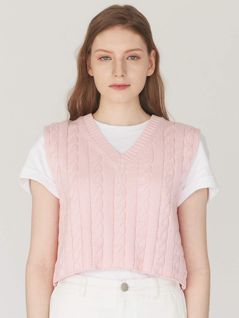 [22SS] CABLE KNIT VEST - PINK