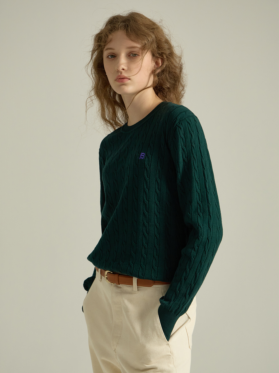 [LIMITED] ELEVE CABLE LONG SLEEVE KNIT (FOR WOMAN) - GROVE GREEN