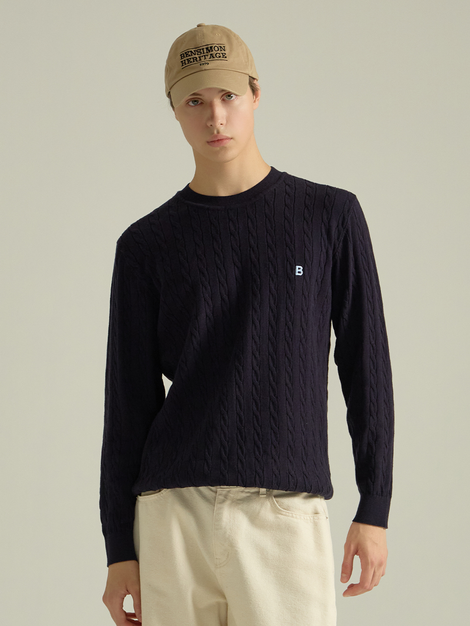 [LIMITED] ELEVE CABLE LONG SLEEVE KNIT (FOR MAN) - MIDNIGHT NAVY