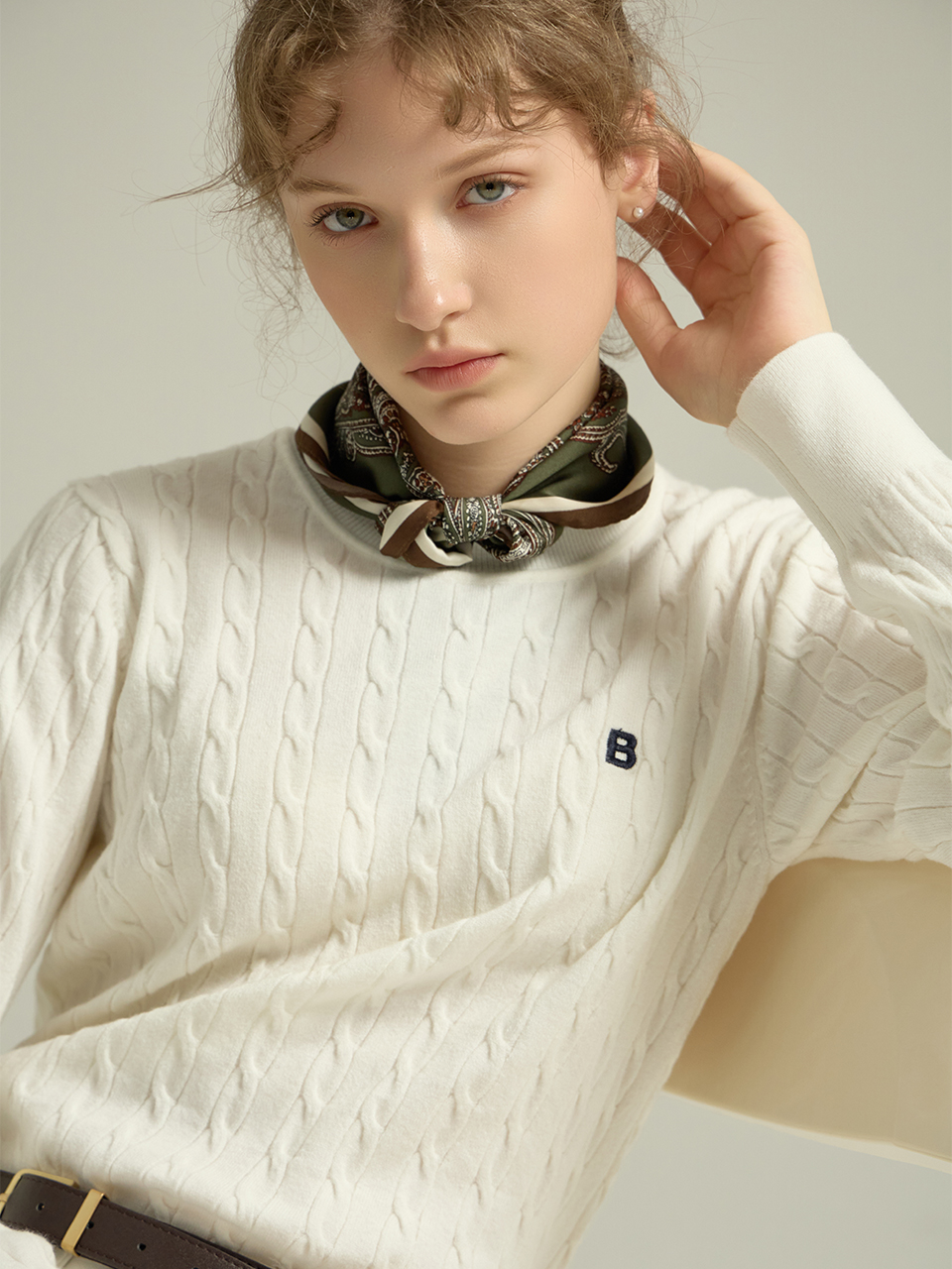 [LIMITED] ELEVE CABLE LONG SLEEVE KNIT (FOR WOMAN) - MOOSE WHITE
