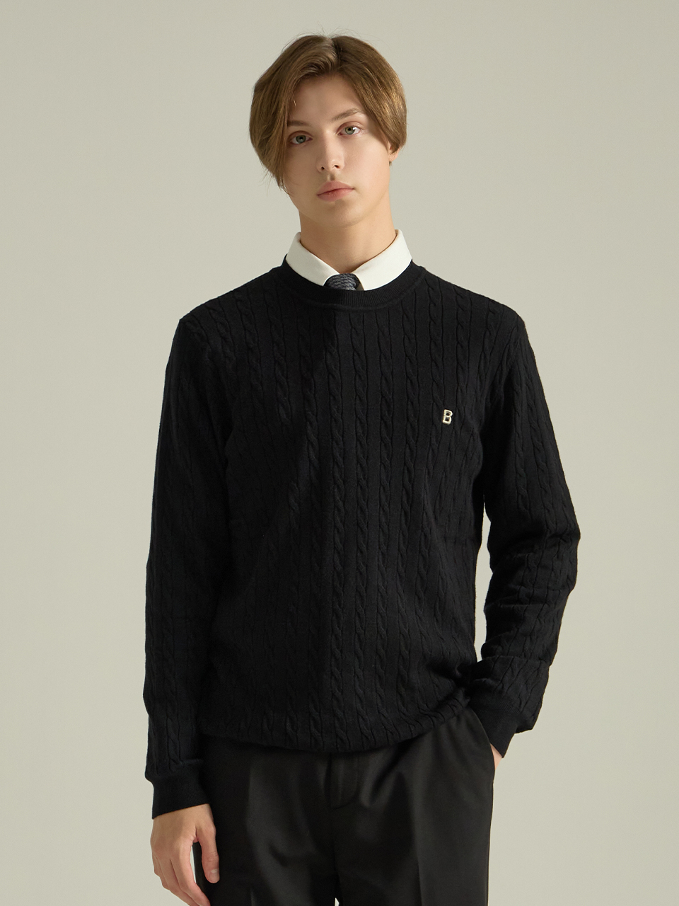 [LIMITED] ELEVE CABLE LONG SLEEVE KNIT (FOR MAN) - FRENCH BLACK