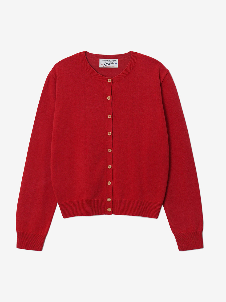 [24SS] WOOD BUTTON ROUND CARDIGAN - RED